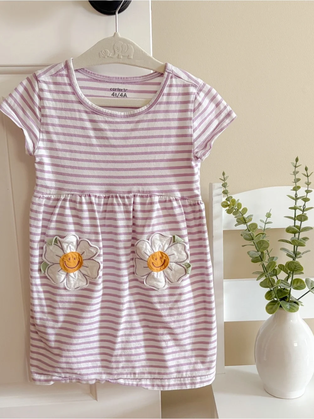 Carter's Lilac & White Striped Daisy Pocket Dress